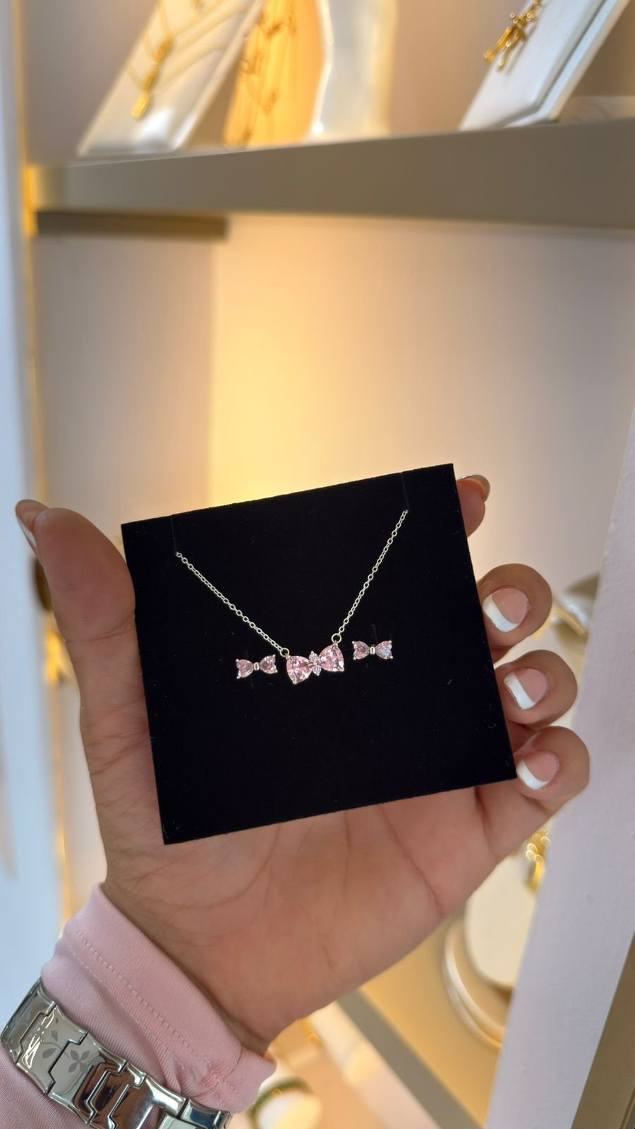 Conjunto Moñito Rosa Plata
